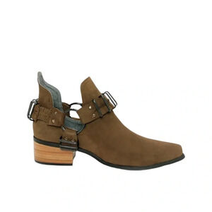 Grey City Suede Leather Willa Cutout Harness Ankle Boots Brown Size 8